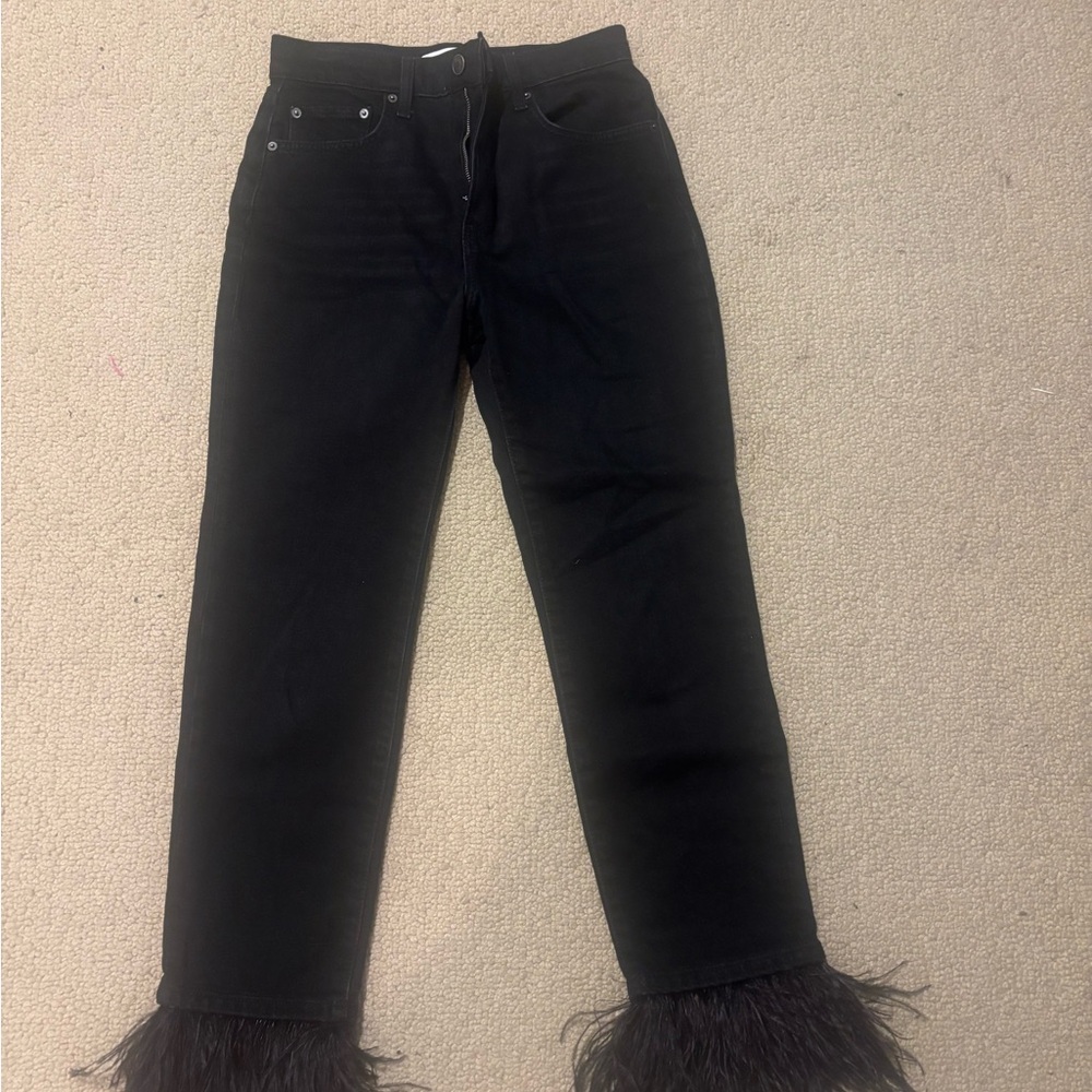 Zara Black Flare Jeans with Feather Hem